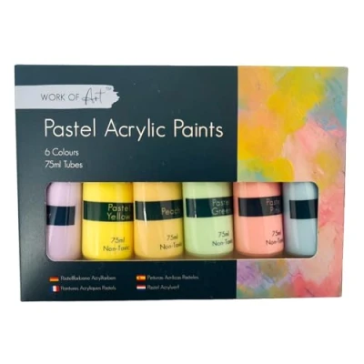 Image of CELINO making your day 6pk Acrylic Paint Set Pastel Artist Art Beginner Painting 75ml Tube Wood Canvas
