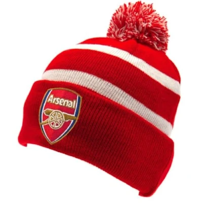 Image of Arsenal English Premier League Red/White Knitted Ski Bobble Hat Authentic EPL, Red, One size