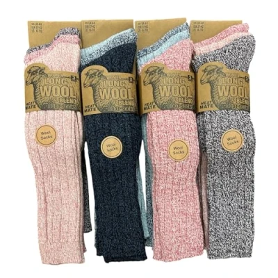 Image of ARG 3 Pairs Ladies Soft Thermal Premium Quality Long Wool Blend Boot Socks Mix Colours Size UK 4 7 EU 37 42