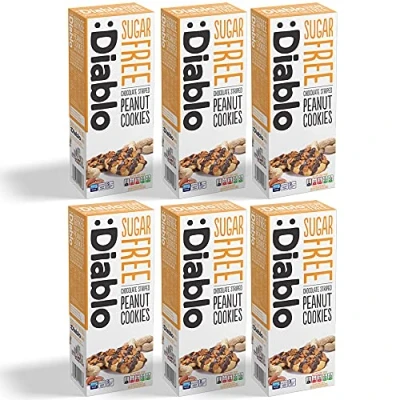 Image of Diablo Chocolate Striped Peanut Cookies Sugar Free Sweetened with Maltitol Biscuit Hamper and Multipacks Available Perfect for Gifting 150g (Pack Of 6)
