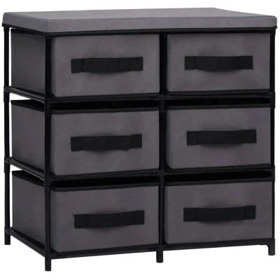 Image of vidaXL Storage Cabinet Stylish Grey Steel and Fabric, End Table with 6 Drawers, Modern Design, for Living Room, Bedroom, Hallway