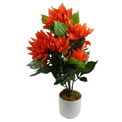 Image of Leaf Design UK Realistic Artificial Flower Plant Tree, 55cm Red Dahlia