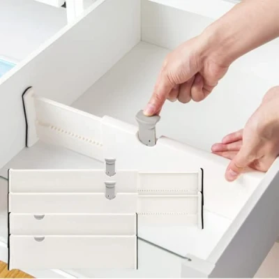 Image of Drawer Divider Organisers, Adjustable Dividers, Set of 4 Separators for Clothes Storage, Made Mesh, Chest Drawers, Bathroom, Kitchen Cabinet, Office, White, 28.1 44.4 cm
