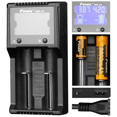 Image of Fenix Are A2 Two Way Digital Multiple Batteries 10440,14500,16340,18650, 21700, 26650, AA, AAA External, Adults Unisex, Multicolor (Multicolor), One Size