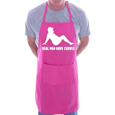 Image of Print4U Real Men Have Curves Funny Birthday Novelty Baking BBQ Cooking Apron Pink