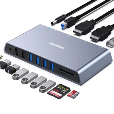 Image of BENFEI 12 in 1 USB 3.0 Docking Station with Dual HDMI Display/6*USB Ports/SD/TF Card Reader/Gigabit Ethernet Network/3.5mm Female Headphone Jack Compatible Windows and Mac
