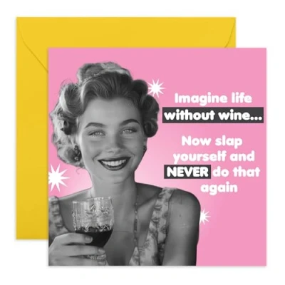 Image of Central 23 Retro Birthday Card For Women Imagine Life Without Wine Funny Cards Mum Sister Cousin Friends Comes With Stickers Blank Inside