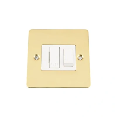 Image of Fused Switch Polished Brass Flat White Insert Plastic 13 Amp Switched Spur Unit