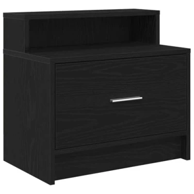 Image of vidaXL bedside cabinet/nighstand black oak engineered wood with drawer 51x31x47 cm for bedroom storage/organizer
