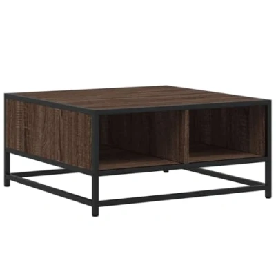 Image of vidaXL Coffee Table Brown Oak 60.5x60.5x30 cm Engineered Wood and Metal