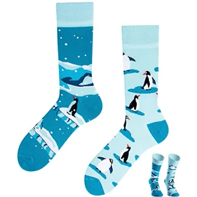 Image of TODO Colours Mismatched Crazy Fun Socks The Penguins men, woman (3 5)