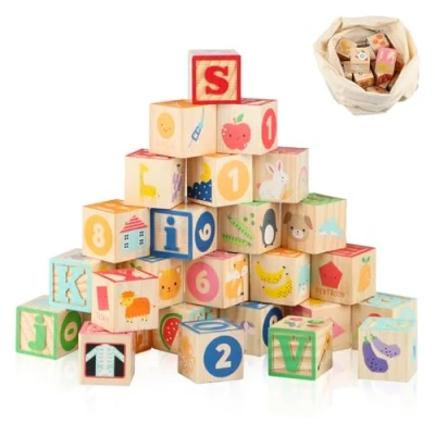 Image of Wondertoys Wooden ABC Blocks Building Games Alphabet Letters Block Set Educational Toys for Kids 26 PCS