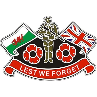 Image of Poppy Car Window Sticker With Wales Flag and Union Jack