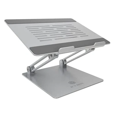 Image of ICY BOX Aluminum Laptop Stand, Height Adjustable, Free Standing, Heat Dissipating, For Laptops up to 17&quot;, Compatible with MacBook, Dell, Lenovo, Samsung and many others, Silver, IB NH300
