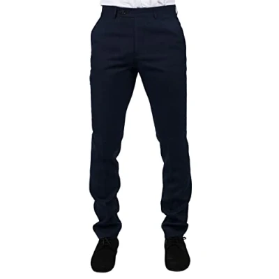 Image of Mens Navy 3 Piece Trousers Tailored Fit Smart Formal Classic Wedding Retro Vintage 40