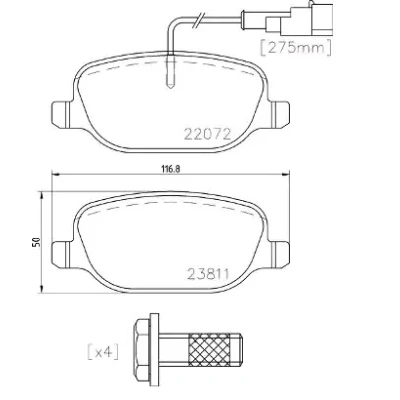 Image of 00K68240540AA, 68240540AA, 77366753 brake pad set BREMBO P 23 166 incl. wear warning contact with caliper screws accessories