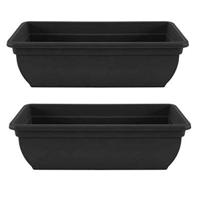 Image of Shop4allsorts Set Of 2 Black Trough Plant Pot Plastic Bell Garden Flower Patio Planter 60cm