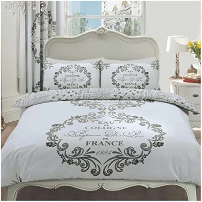 Image of GC GAVENO CAVAILIA Printed Duvet Cover Sets, Reversible Bedding Bed Set, Polycotton Quilt Covers, Script Silver, Double