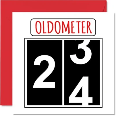 Image of Fun 24th Birthday Cards for Men Woman Oldometer Happy Card Son Daughter Brother Sister Uncle Auntie Niece Nephew Cousin, 145mm x Greeting Cards,