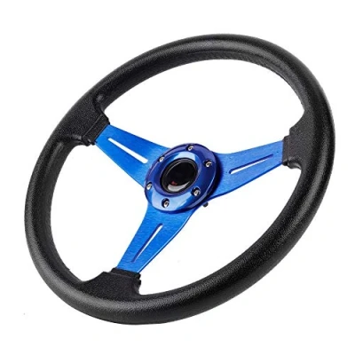 Image of EBTOOLS Universal Steering Wheel, 350mm PU Leather Car Sport Racing Drift Wheel Blue