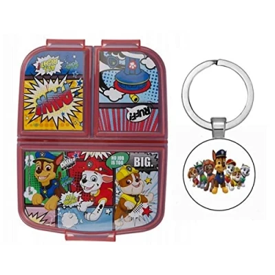 Image of OM SUPPLIES Paw Patrol Reusable Sandwich Lunch Box 3 Multi Compartment Kids Children School Includes Keychain (Paw Patrol)