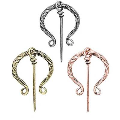 Image of POFET 3pcs Viking Penannular Cloak Pin Celtic Brooch Medieval Jewellery Scarf Badge, Norse Amulet Jewelry