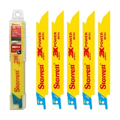 Image of Starrett Metal Cutting Reciprocating Saw Blade 5 Pieces B624 150 mm/6&quot; Inch 24 TPI Unified Shank Straight Cut Bi Compatible with Bosch Dewalt Makita &amp; Many Others