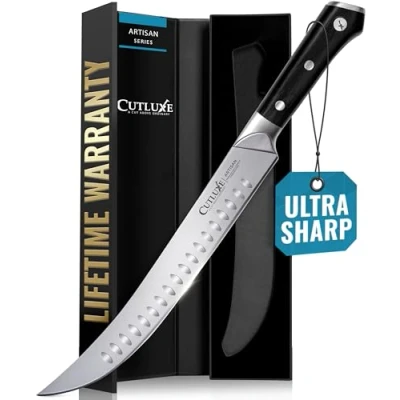 Image of Cutluxe Butcher Knife 10″ Cimeter &amp; Breaking Forged High Carbon German Steel Full Tang Razor Sharp Ergonomic Handle Design Artisan Series