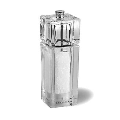 Image of Cole &amp; Mason H33502P Cube Clear Salt Mill, Precision+, Acrylic, 145 mm, Single, Includes 1 x Grinder
