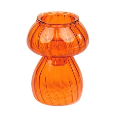 Image of Talking Tables MUSHORG Mushroom Shaped Glass Candlestick Holder, Bud Vase, Orange, 11.5cm Size