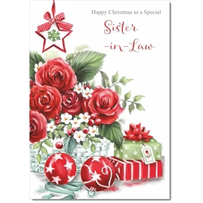 Image of doodlecards Sister in Law Christmas Card Red Flowers Medium Size for with Plain Envelope