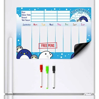 Image of CKB LTD® Magnetic REWARD CHART Penguin and Friends FRIDGE BOARD 7 Day Colourful Tick List For Refrigerators With 3 Markers Pens Activity Chore A3 Behaviour Charts Teaching Children Good Practices