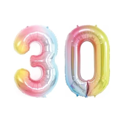 Image of Pastel Rainbow Number 30 Foil Balloon, 101cm