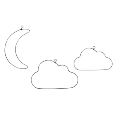 Image of Rayher 24126000 Set of Three Wire Shapes for Wreath Making, Macrame and Baby Shower Crafts, One Crescent Moon Two Cloud Forms, 10 12 cm, silver