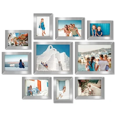Image of Americanflat 10 Piece Gallery Wall Frame Set in Silver Two 8x10 Frame, Four 7x5 Frames, 6x4 Frames Collage Photo for with Horizontal and Vertical Formats Tabletop