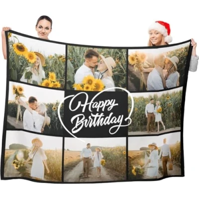 Image of LNM Personalised Birthday Gifts for Women &amp; Men, Blanket Adults, Customised Blankets with Pictures, Custom Photo Blanket, Christmas Him Her