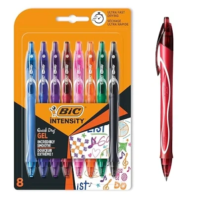 Image of Bic Gel ocity Quick Dry Ballpoint Pens Assorted Colours, Pack of 8