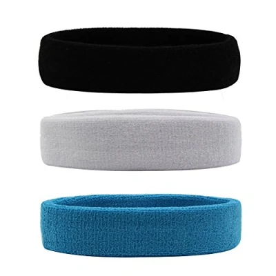 Image of Hanerdun sports headband, women men sweatbands, cotton terry, for running, biking, jogging, tennis, football 3PCS(BLACK+WHITE+SKYBLUE)