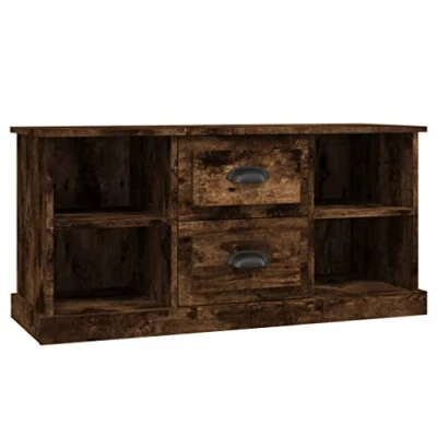 Image of vidaXL TV Cabinet of Smoked Oak Engineered Wood Stand with Ample Storage Space, Ideal for Living Room or Bedroom, Sturdy and Stylish