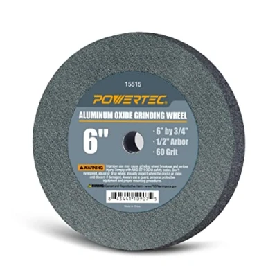 Image of POWERTEC 15515V Aluminum Oxide Grinding Wheel, 6&quot; x 3/4&quot; with 1/2&quot; Arbor, 60 Grit, 1 PK