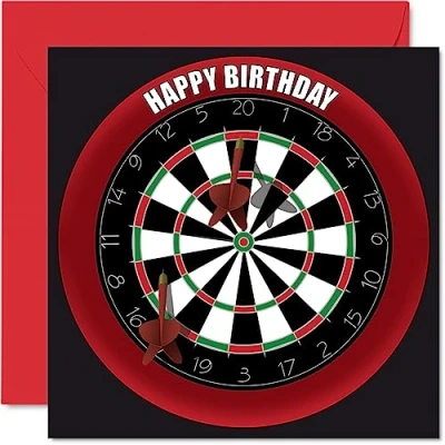 Image of Fun 48th Birthday Cards for Men Woman Dart Board Happy Card Dad Mum Brother Sister Grandad Nanny Grandma Uncle Auntie, 145mm x Sports Darts Bday Greeting