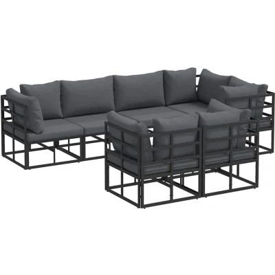Image of vidaXL Garden Sofa Set with Cushion Pillow 7 pcs Black Aluminium
