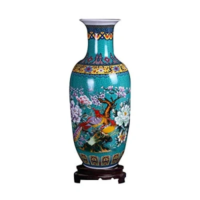 Image of ufengke Jingdezhen Large Ceramic Floor Vase,Flower Vase Handmade Home Decorative Vase,Height 18.11&quot;(46cm),Blue