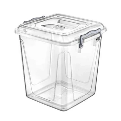 Image of Clear Plastic Storage Box with Lid Kitchen Pantry Food Pasta Flour Cereal Stackable Container Tub (11 Litre)