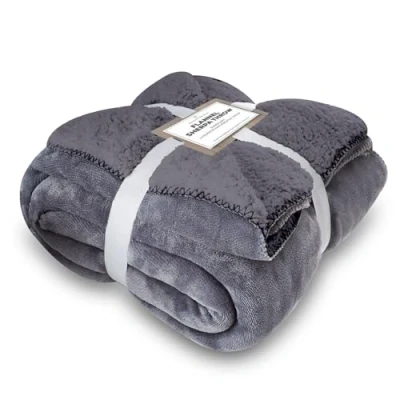 Image of VELVETIO Large Flannel Fleece Throw for Sofa Bed, Fluffy Double Sided Reversible Sherpa Warm Blanket, Lightweight Ultra Soft Thick Travel Throws, 150 x 200cm, Grey