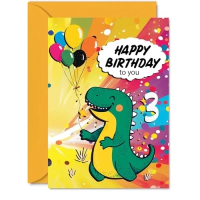 Image of 3rd Birthday Card Boy Roarsome Dinosaur Party for 3 Year Old Boy, Age Boys Cards, A5 Cute Greeting