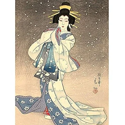 Image of Wee Blue Coo Natori Shunsen Japanese Kabuki Theatre Geisha Unframed Art Print Poster Wall Decor 12X16 Inch