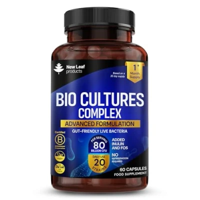 Image of Bio Cultures Probiotics and Prebiotics Complex 80 Billion CFU 20 Live 60 Capsules Strains Like Lactobacillus Acidophilus &amp; Casei Prebiotic Probiotic Supplements for Women Men