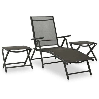 Image of vidaXL 3 Piece Garden Lounge Set Textilene and Aluminium Black