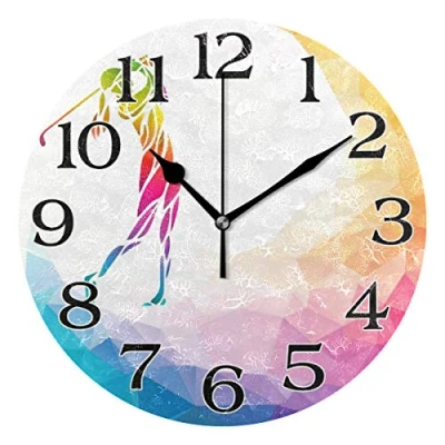 Image of linomo Geometric Rainbow Golf Ball Wall Clock Decor, Silent Non Ticking Round Quiet for Kitchen Living Room Bedroom Bathroom Office